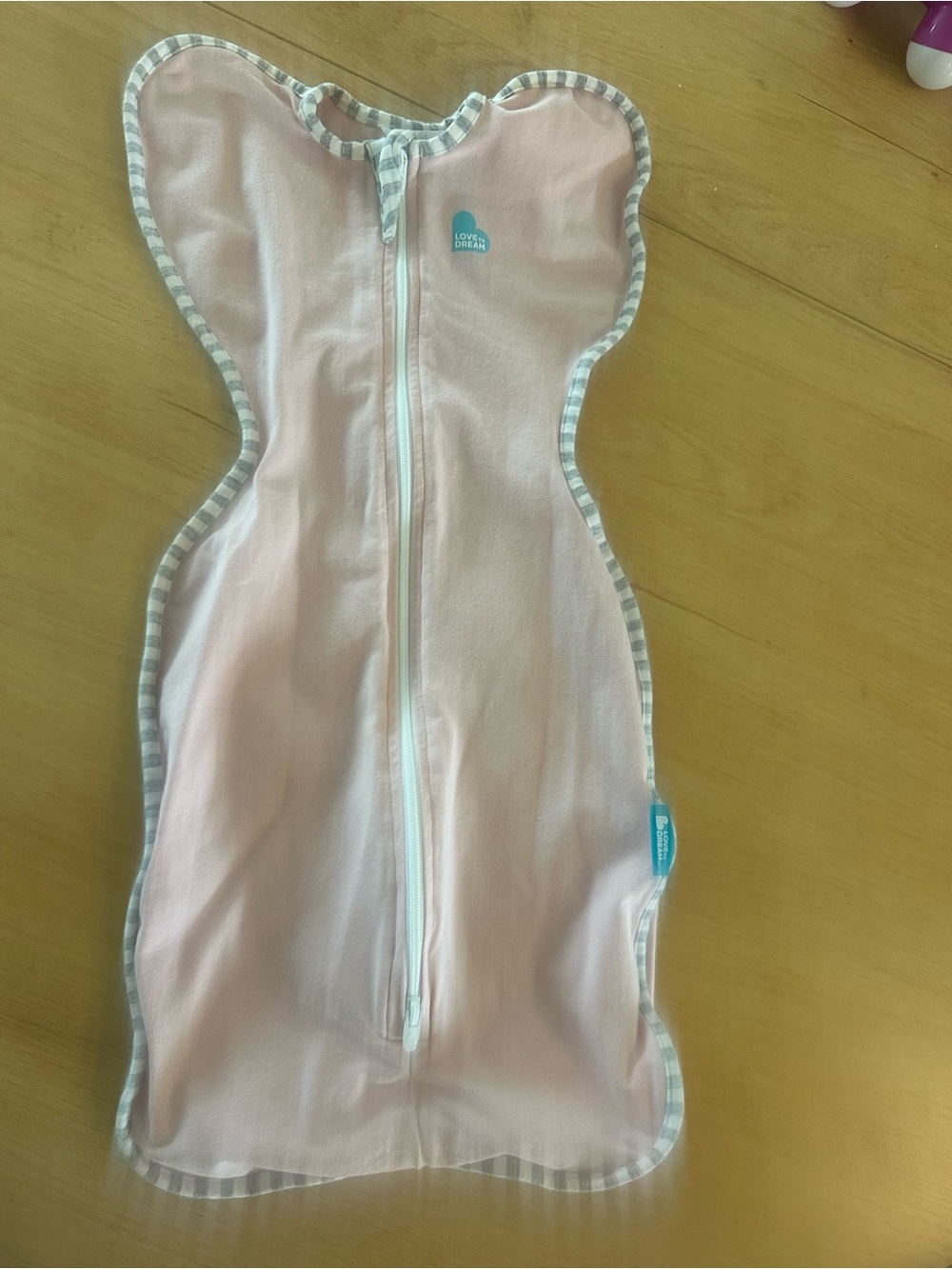 Love to Dream Pink Sleeveless Zip Swaddle with Gray Trim